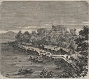 Das Gefängnis Saint-Laurent in Cayenne (Französisch-Guayana) im 19. Jahrhundert. Gravur in „Histoire des bagnes depuis leur création à nos jours“ (1877) von Pierre Zaccone. von Anonymous Anonymous