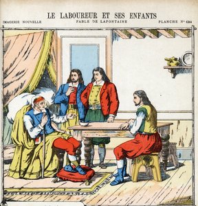 Der Pflüger und seine Kinder. Illustration für Les Fables von Jean de La Fontaine (1621-1695). von Anonymous Anonymous