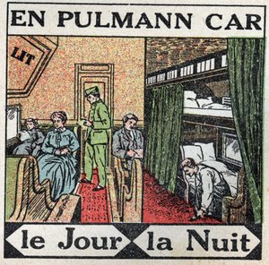 Die Eisenbahnen: Innenansicht des Pullman-Wagens. Anonyme Illustration von 1925. Private Sammlung.