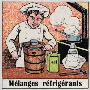 Die Kühlindustrie: Kühlmischungen, die zum Kochen verwendet werden. Anonyme Illustration von 1925. Private Sammlung.