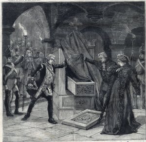Die Bühne der Keller im Stück "Katharina von Russland" im Theater von Cathelet Paul Ginisty und Charles Samson. Gravur in "Le Petit Parisien"