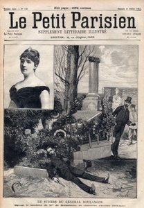 Der Selbstmord von General Georges Boulanger (1837-1891) auf dem Friedhof von Ixelles in Belgien vor dem Grab von Madame Bonnemains. Gravur in „Le petit Parisien“ von 1891. Private Sammlung. von Anonymous Anonymous