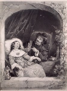 Der Besuch des Arztes bei einer jungen Dame (Lithografie)