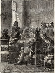 Vertrag von Rijswijk (30. Oktober 1697) (Ende des Krieges der Augsburger Liga zwischen Ludwig XIV. und der Großen Allianz). Gravur des 19. Jahrhunderts. Private Sammlung.