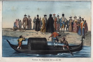 Venezianische Kostüme des sechzehnten Jahrhunderts - Gravur aus „Usi e Costumi di Tutti i Popoli dell
