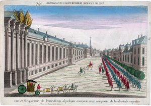 Ansicht und Perspektive des Einzugs des Königs von Polen in Warschau mit seinem Palast