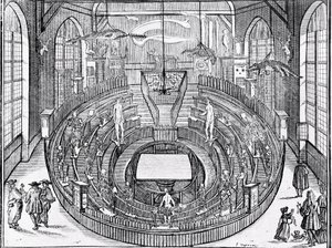 Ansicht eines anatomischen Theaters wahrscheinlich an der Universität Leiden im frühen 17. Jahrhundert (Gravur) von Anonymous Anonymous
