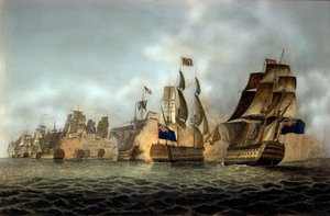 Ansicht der Schlacht von Kap St. Vincent am 14.02.1797. Gravur von 1798
