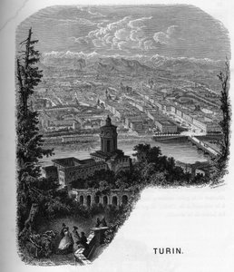 Ansicht der Stadt Turin, Italien. Gravur von 1859 in „Die Galerien Europas - Italien“ von Armengaud. Private Sammlung