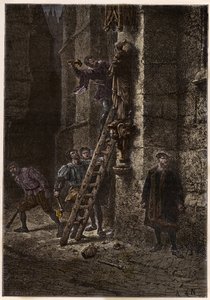 Religionskriege - Ikonoklasmus - Zerstörung heiliger Objekte durch Ketzer (Protestanten) im 16. Jahrhundert in Frankreich - Ketzende Ikonoklasten in Frankreich - Ikonoklastischer Zorn - Protestanten zerstören Bilder von Maria und dem Christkind - Gravur au