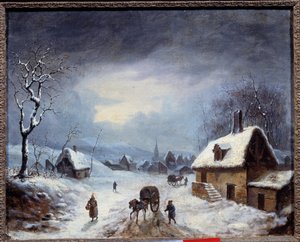 Winterlandschaft. Eine Kutsche auf einer verschneiten Straße von Anonymous Anonymous