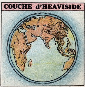 Drahtlose Telegrafie: Heaviside-Schicht, eine Schicht der Erdatmosphäre, die Elektronen enthält. Anonyme Illustration von 1925. Private Sammlung. von Anonymous Anonymous