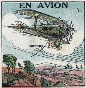 Drahtlose Telefonie: per Flugzeug. Anonyme Illustration von 1925. Private Sammlung. von Anonymous Anonymous