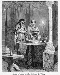 Hexerei und schwarze Magie: „Der Herr Robert III. von Artois (1287-1342) verzaubert Johann von Valois (Johann II., genannt Johann der Gute), Sohn von König Philipp VI., auf einer Wachsfigur in seinem Bild (Voodoo) von Anonymous Anonymous