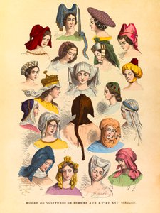 Frauenfrisuren im 15. und 16. Jahrhundert (Gravur) von Anonymous Anonymous