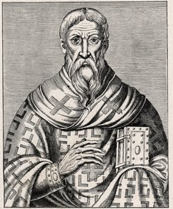 Porträt von Dionysius dem Areopagiten - Porträt von Saint Denys dem Areopagiten (1. Jahrhundert), griechischer Bischof - Gravur nach einer Illustration aus „Leben berühmter Männer“ von Thevet - In „Les Missions Catholiques au XIXème Siècle“ von Louis-Eugèn von Anonymous Anonymous