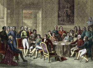 Der Wiener Kongress 1815. Alexander I., Zar; H.R. Stewart, Castlereagh; François I., Kaiser von Österreich; Friedrich Wilhelm III., König von Preußen; Karl August, Prinz von Hardenberg; Wilhelm von Humboldt