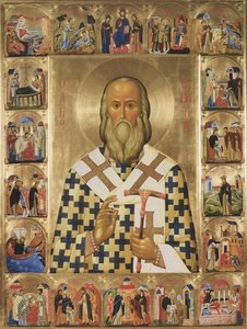 Heiliger Ignatius Brianchaninov mit Szenen aus seinem Leben von Anonymous Russian icon painter