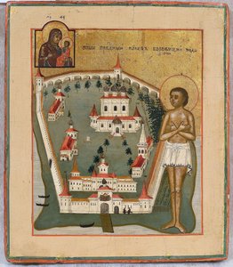 Heiliger Jakobus von Borovichi, Wundertäter von Nowgorod mit dem Valday Iversky Kloster, frühes 19. Jahrhundert