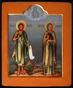 Heiliger Johannes der Vorläufer und Heilige Olympia die Diakonisse, Ende des 19. Jahrhunderts von Anonymous Russian icon painter