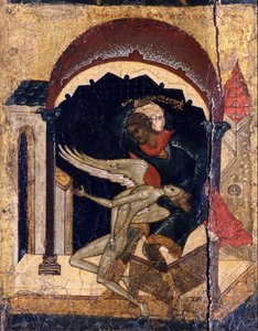 Heiliger Niketas besiegt Satan (Detail), 16. Jahrhundert von Anonymous Russian icon painter