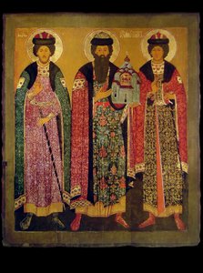 Heiliger Wsewolod Mstislawitsch, Prinz von Pskow mit den Heiligen Boris und Gleb von Anonymous Russian icon painter