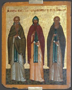 Heilige Chariton der Bekenner, Barlaam von Khutyn und Sergius von Radonezh, 15. Jahrhundert von Anonymous Russian icon painter