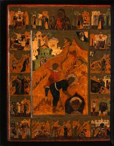 Die Enthauptung von Johannes dem Täufer mit der Feodorovskaya Gottesmutter, frühes 17. Jahrhundert von Anonymous Russian icon painter