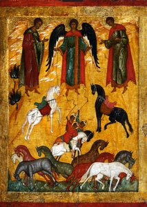 Das Wunder von Florus und Laurus, frühes 16. Jahrhundert von Anonymous Russian icon painter
