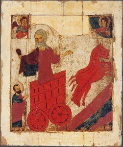 Der Prophet Elija und der feurige Wagen, 13. Jahrhundert von Anonymous Russian icon painter