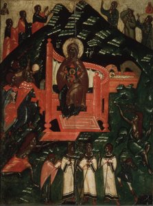 Die Synaxis der Jungfrau, Ende des 14. Jahrhunderts von Anonymous Russian icon painter