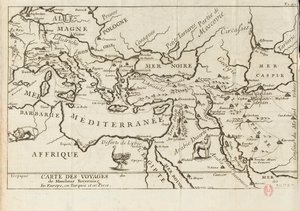 Karte von Taverniers Reisen in Europa, Persien, Türkei, 17. Jahrhundert von Anonymous master.