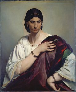 Lucrezia Borgia; Porträt einer römischen Frau in weißer Tunika und rotem Gewand, ca. 1862-66 von Anselm Feuerbach