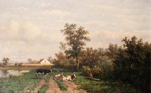 Niederländische Landschaft von Anthonie Jacobus van Wyngaerdt