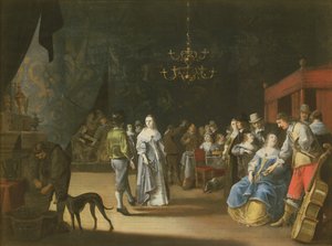 Das Bankett, ein tanzendes Paar mit Festen und Feiern im Hintergrund von Anthonie Palamedesz