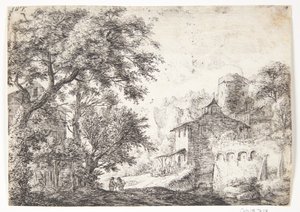 Stadtmauer mit einem Gasthaus von Anthonie Waterloo