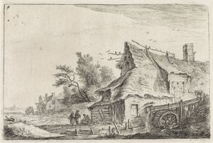 Dorfansicht mit einer Wassermühle
