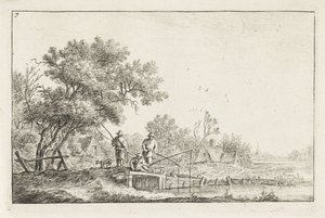 Drei Fischer auf einer Brücke von Anthonie Waterloo