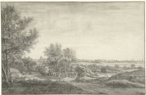 Blick aus den Dünen auf Haarlem mit Ruine des Hauses zu Kleef
