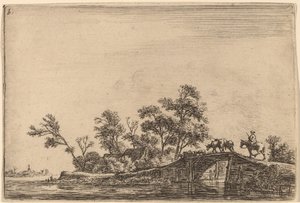 Reiter und Herde auf einer Brücke