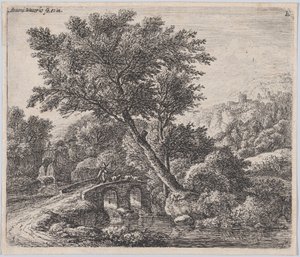 Hirte auf einer kleinen Brücke, 17. Jahrhundert von Anthonie Waterloo