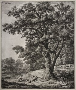 Sechs große aufrechte Landschaften mit Szenen aus Ovids Metamorphosen: Der Tod des Adonis von Anthonie Waterloo