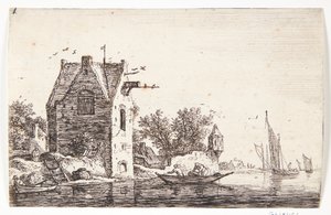Turm an einem Fluss von Anthonie Waterloo