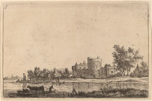 Zwei Kühe auf einer Fähre von Anthonie Waterloo