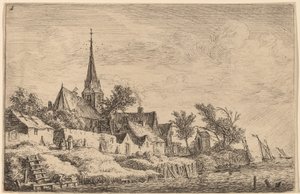 Dorfkirchturm am Meer von Anthonie Waterloo
