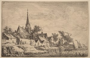 Dorfkirchturm am Meer von Anthonie Waterloo