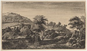 Wassermühle am Fuße eines Hügels