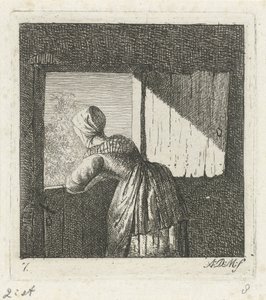 Frau, die sich auf eine Tür lehnt von Anthonie Willem Hendrik Nolthenius de Man