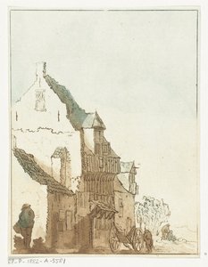 Haus mit Schubkarre vor der Tür von Anthonie van den Bos