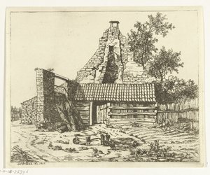 Schilfschneider vor der Ruine des Hauses Snaatburg in Maarssen von Anthonie van den Bos